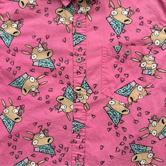 Rocko's Modern Life Pink Button Up Shirt Forever 21 Large Nickelodeon Y2K 90's - Picture 2 of 5